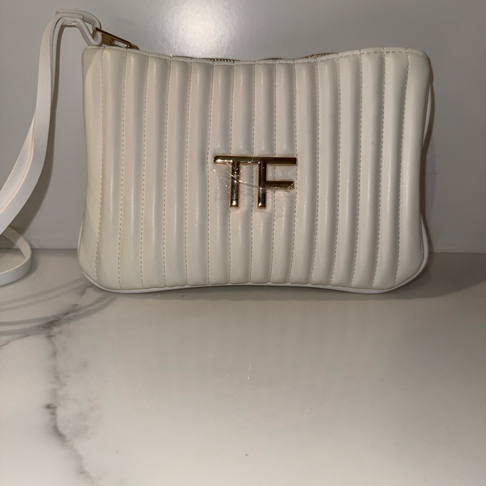 New Tom Ford  beauty White and gold Cosmetic Bag on lanyard